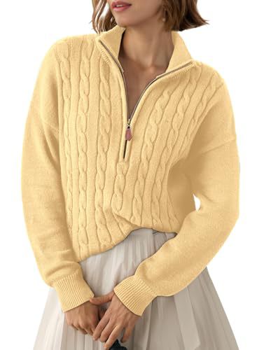 Pull pour femme à demi-zip et col montant - Rétro et confortable