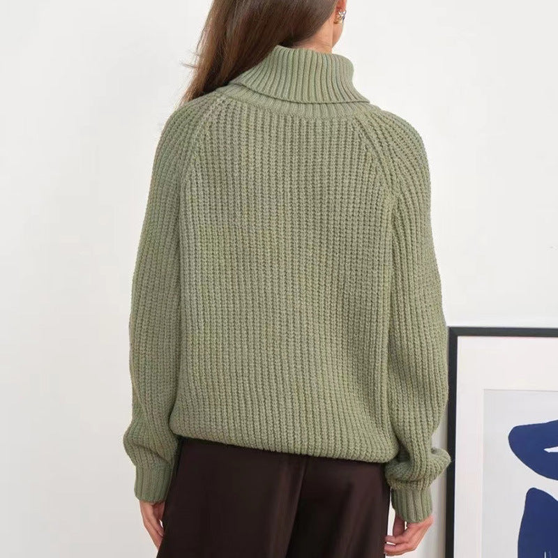 Pull femme à col montant en maille épaisse - Doux et confortable