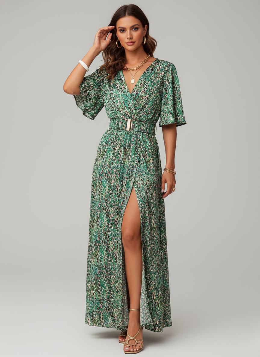 Abito maxi portafoglio da donna con spacco - Fluido ed elegante