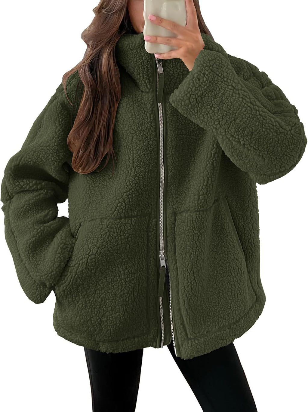 Giacca in pile da donna con colletto a punta – Capospalla casual semplice con tasche