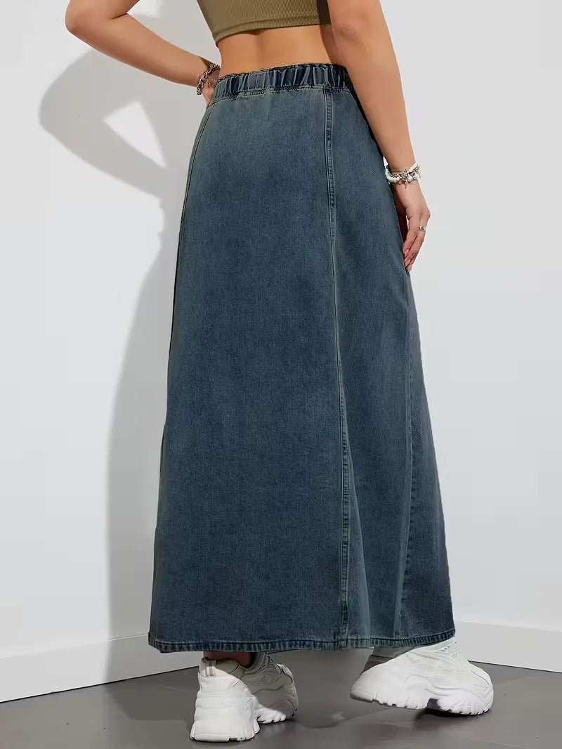 Gonna maxi in denim da donna con vita elasticizzata - Comoda e pratica