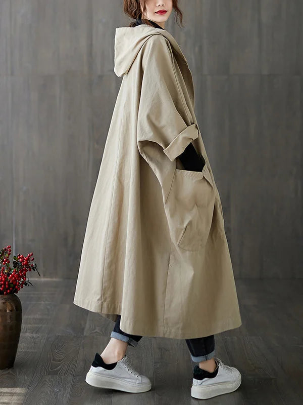 Cappotto lungo impermeabile oversize da donna – Trench con cappuccio e tasche