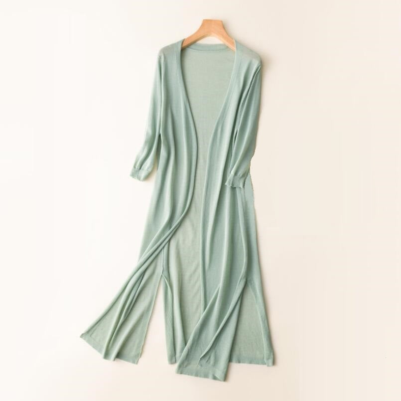 Cardigan lungo aperto leggero da donna con maniche a 3/4