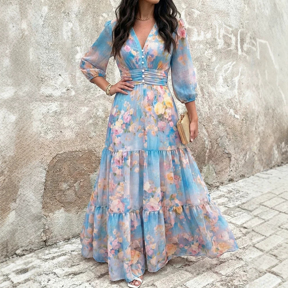 Abito donna con volant sovrapposti e maniche a tre quarti - Elegante e femminile