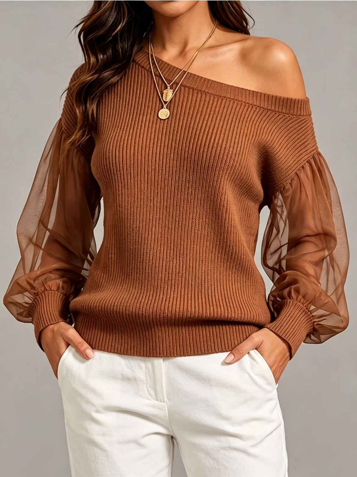 Asymmetrisk sweater til kvinder med én skulder – Moderne og letflydende