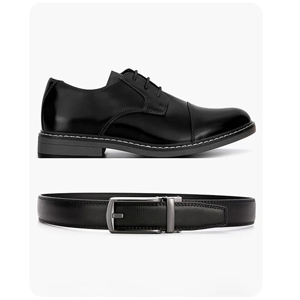 Cintura a cricchetto in pelle da uomo con chiusura a scatto – Stile casual e formale regolabile