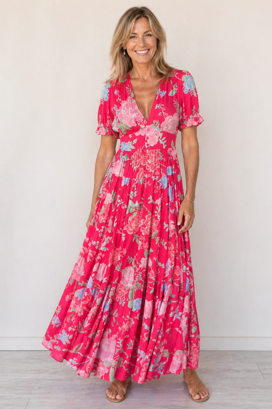 Abito maxi da donna con scollo a V – Linea fluida ed elegante