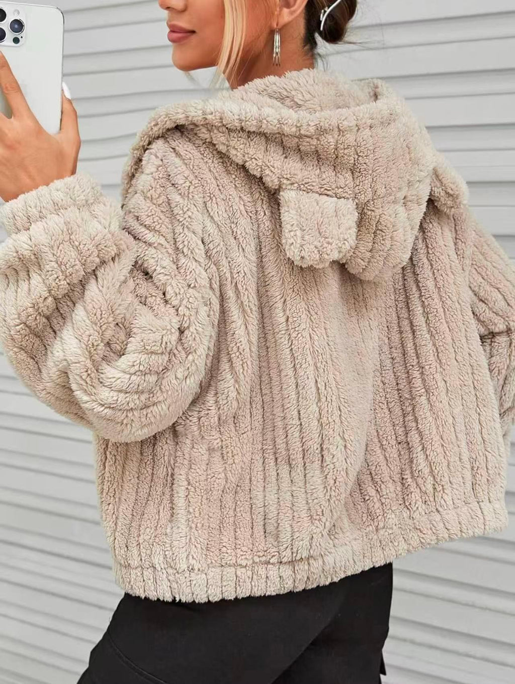 Gilet femme en peluche avec fermeture éclair et capuche - Chaud et douillet