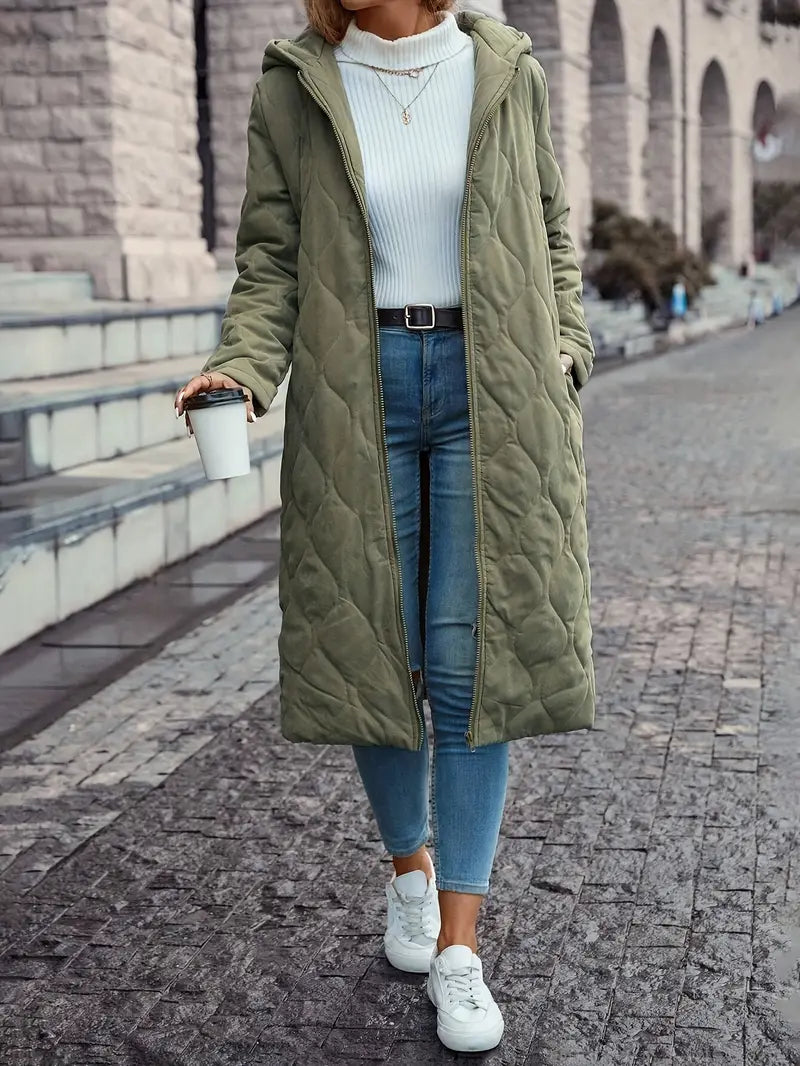 Cappotto trapuntato in cotone con cappuccio e maniche lunghe