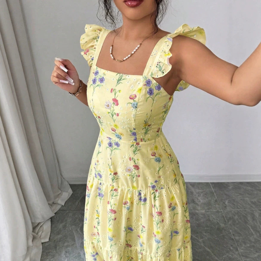 Abito donna floreale con spalline sottili stile francese - Leggero e romantico