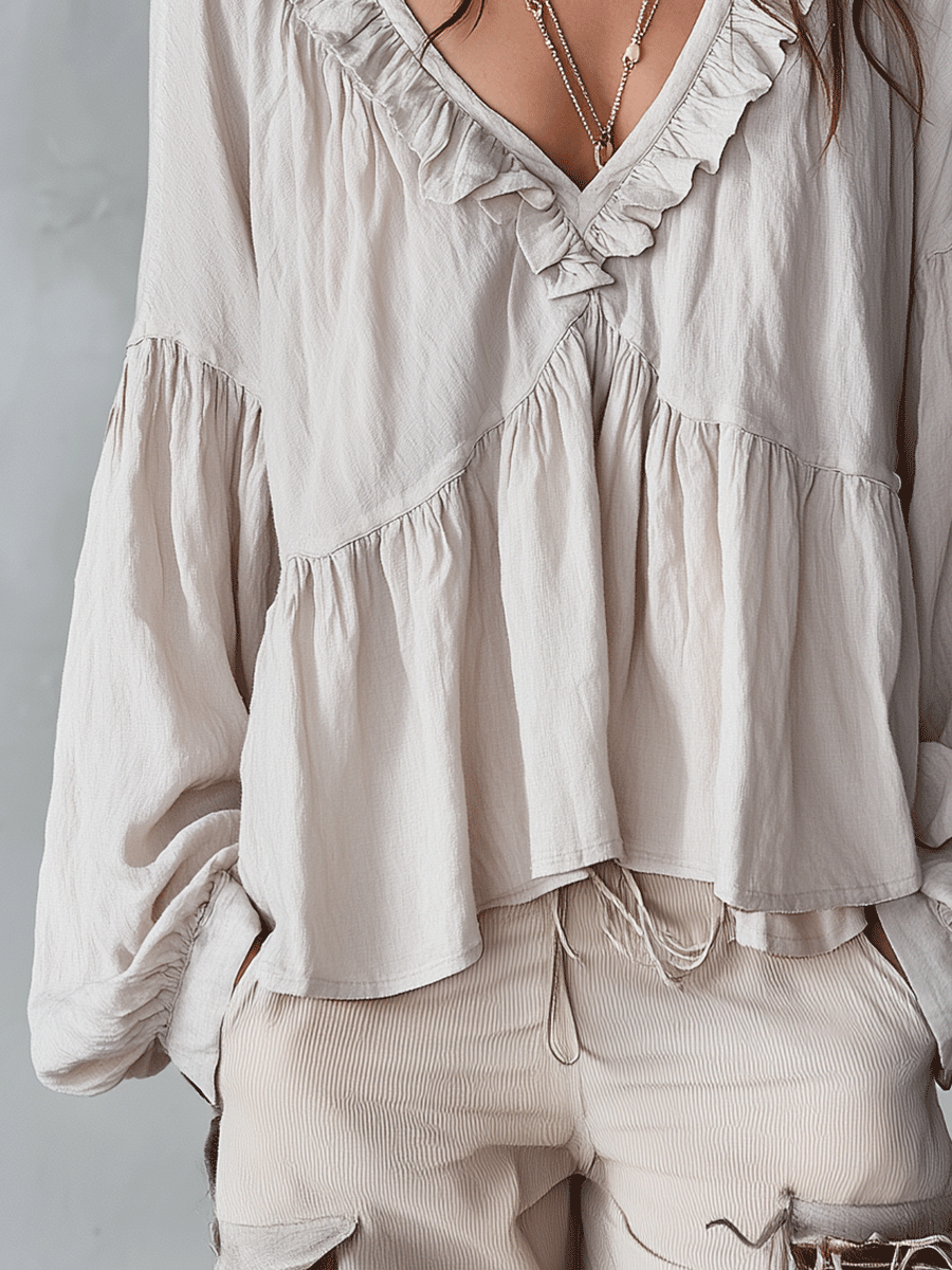 Blusa bohémien da donna con volant – Stile vintage leggero e romantico