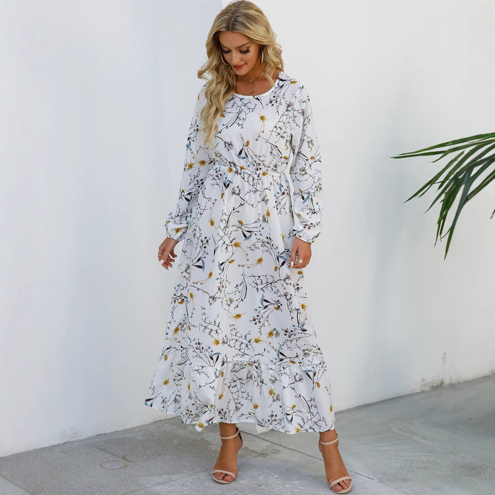 Abito versatile in chiffon floreale da donna - Elegante stile scollo rotondo