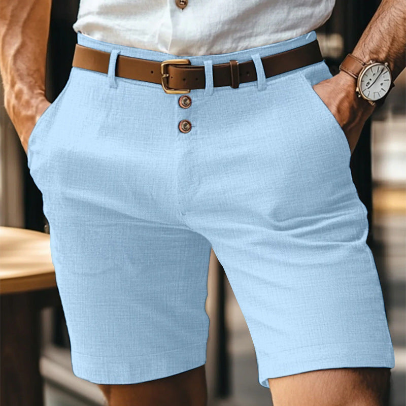 Pantaloncini uomo in lino con bottoni – Shorts leggeri traspiranti tinta unita ideali per l'estate