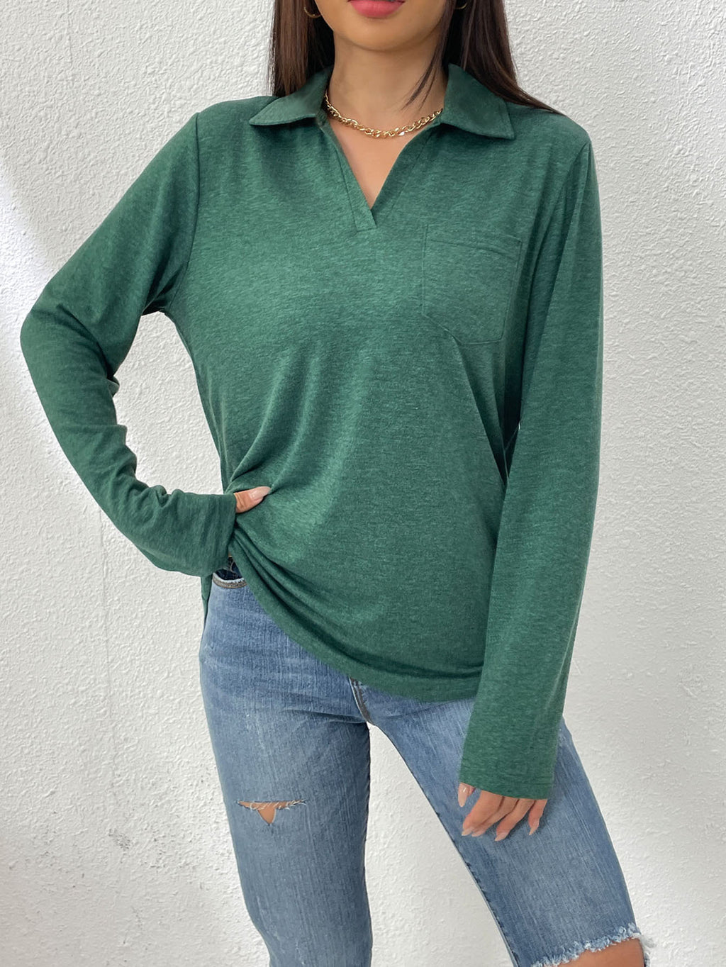 Top donna tinta unita con collo a revers - Semplice e comodo