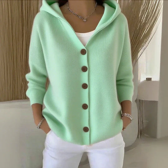 Gilet in maglia con cappuccio da donna – Elegante maglia con bottoni