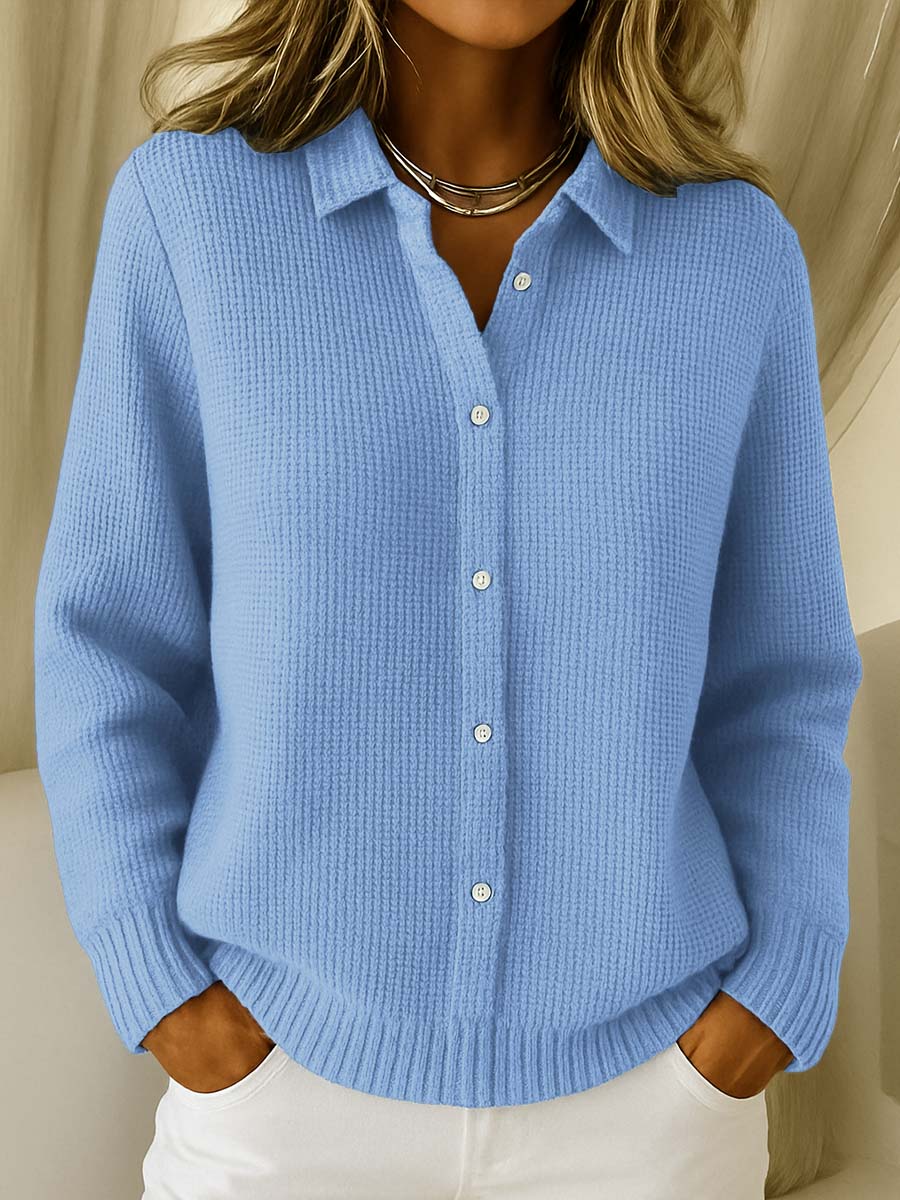 Cardigan da donna in maglia morbida con bottoni – Maniche lunghe classiche