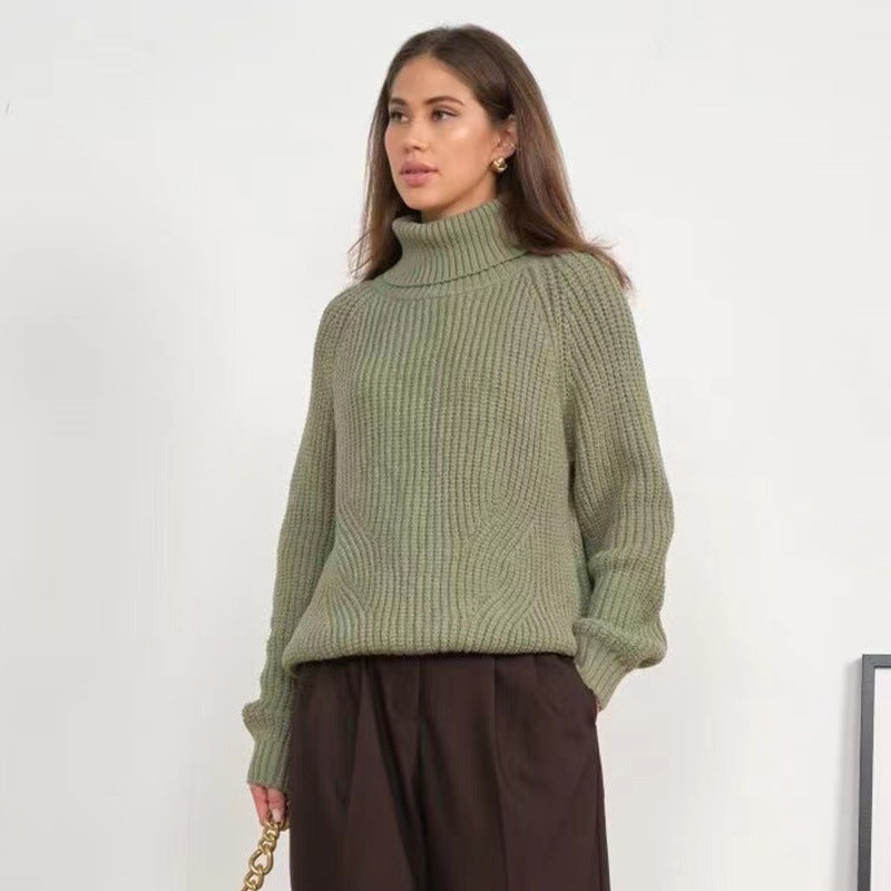 Pull femme à col montant en maille épaisse - Doux et confortable