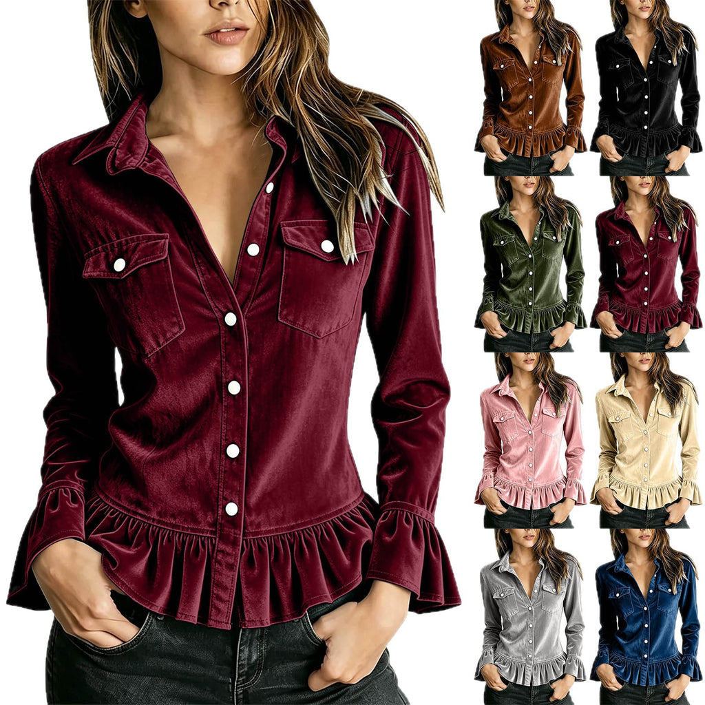 Top pour femme à revers et manches évasées - Élégant et facile à porter