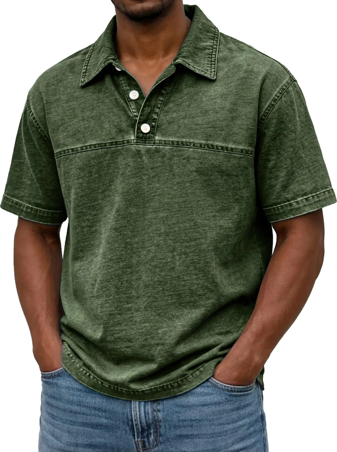 Elegant vintage solid-color polo for men – Short-sleeve knit shirt