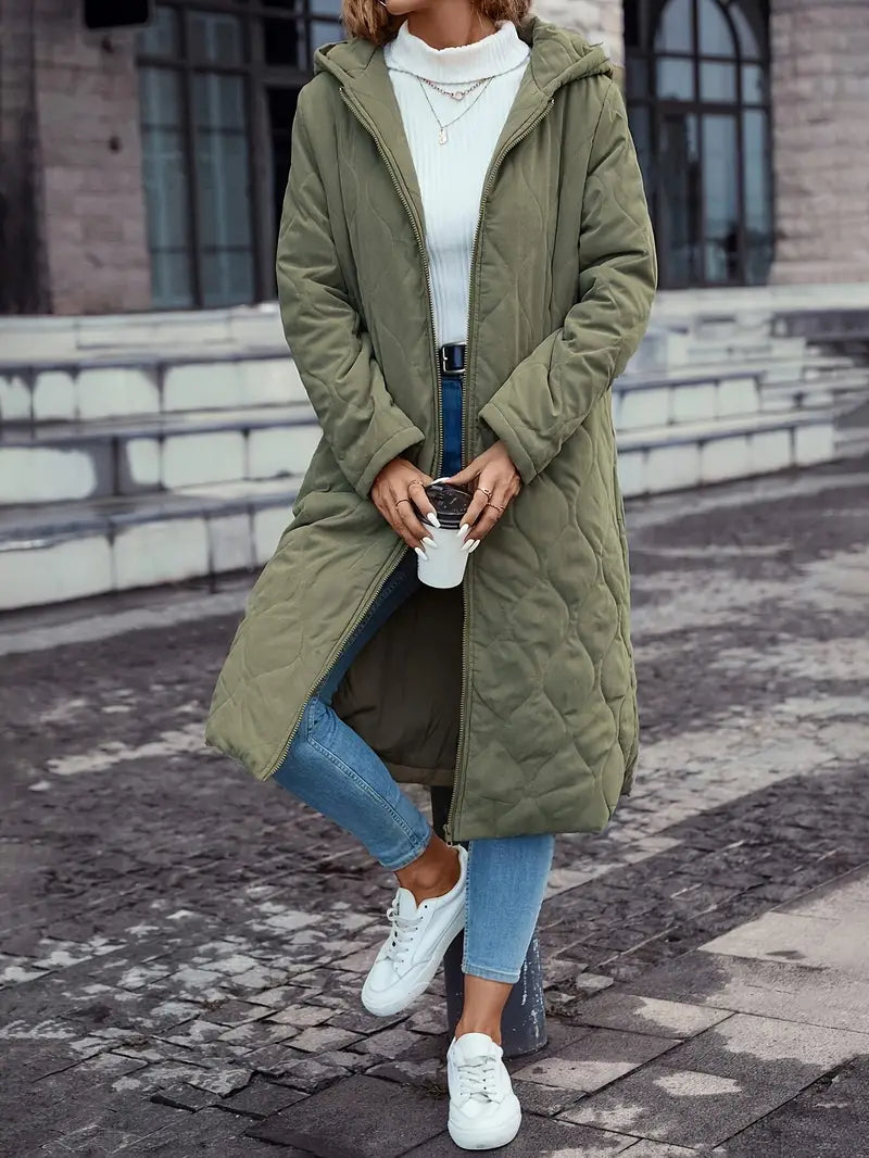 Cappotto trapuntato in cotone con cappuccio e maniche lunghe