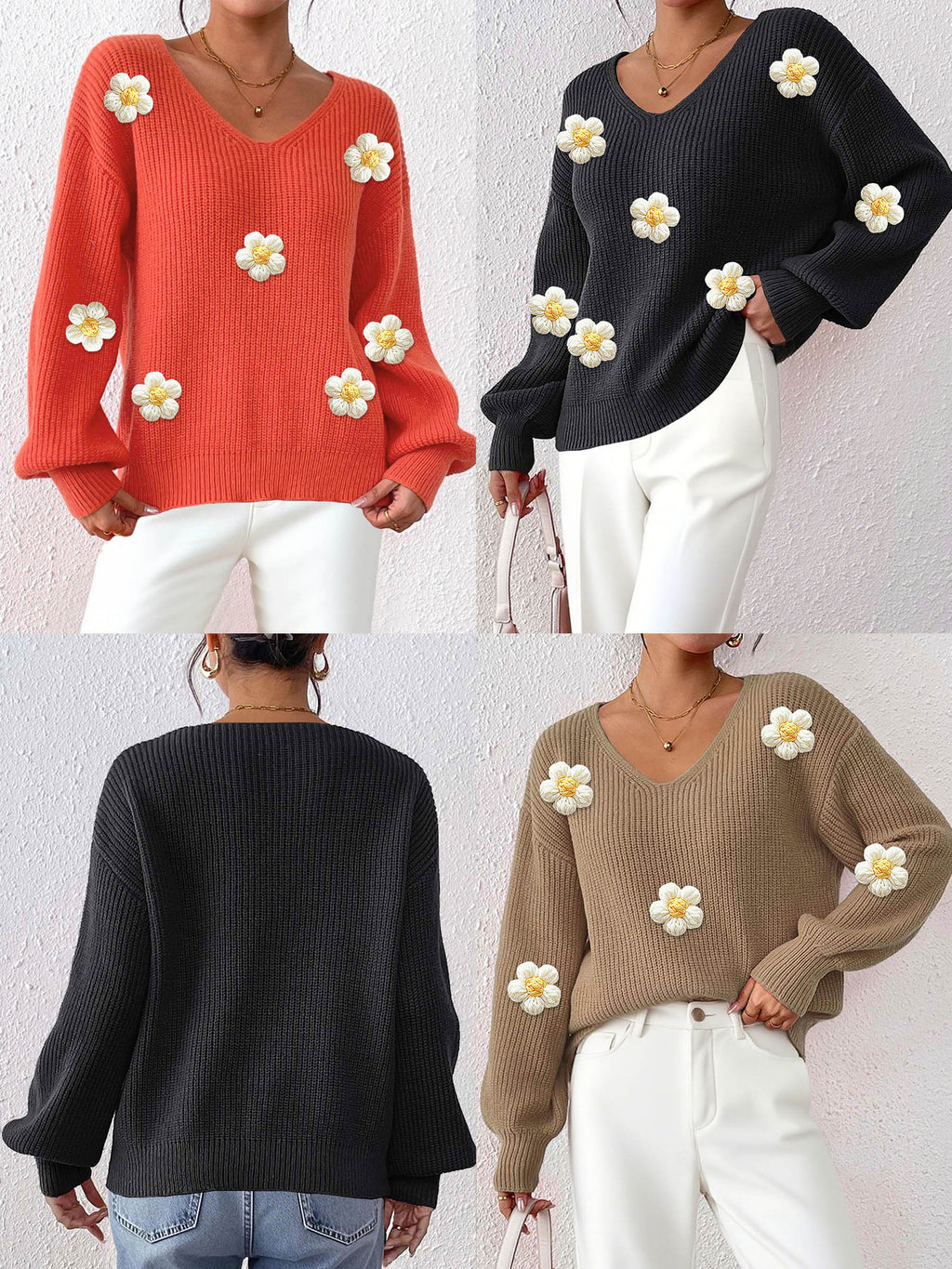 Blomstret patchwork-striktrøje til kvinder - Tekstureret og elegant