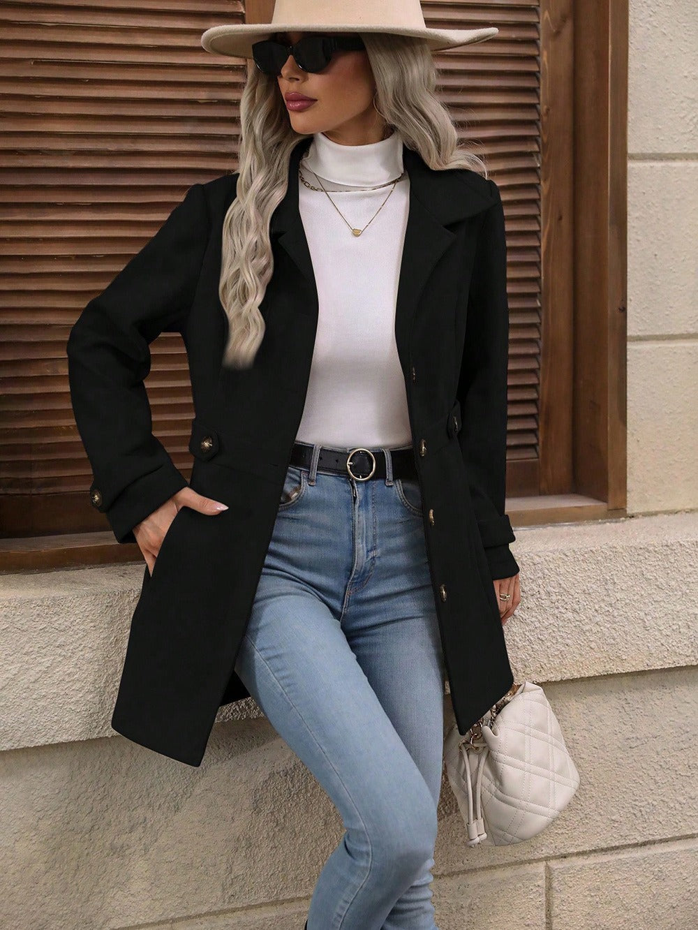 Cappotto monopetto da donna in misto lana – Elegante giacca di media lunghezza con revers