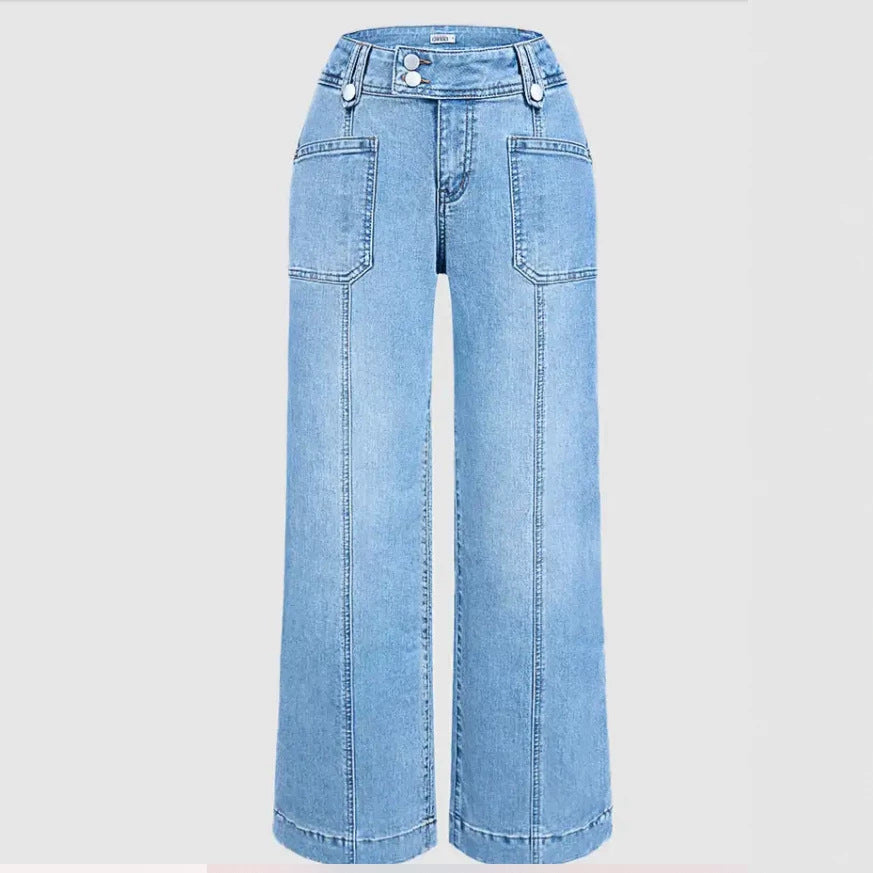 Jean femme à jambe large, délavage clair - Moderne et confortable