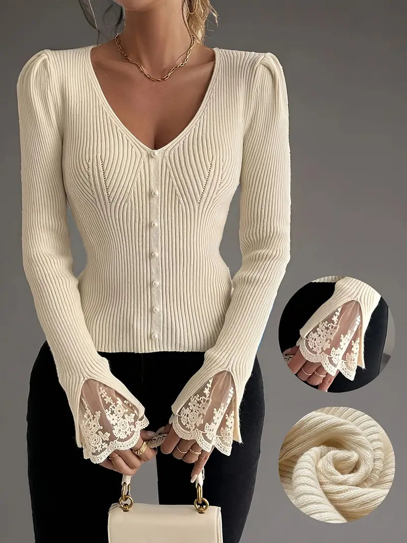 Maglione Donna a Coste con Scollo a V – Stile Casual Elegante e Confortevole