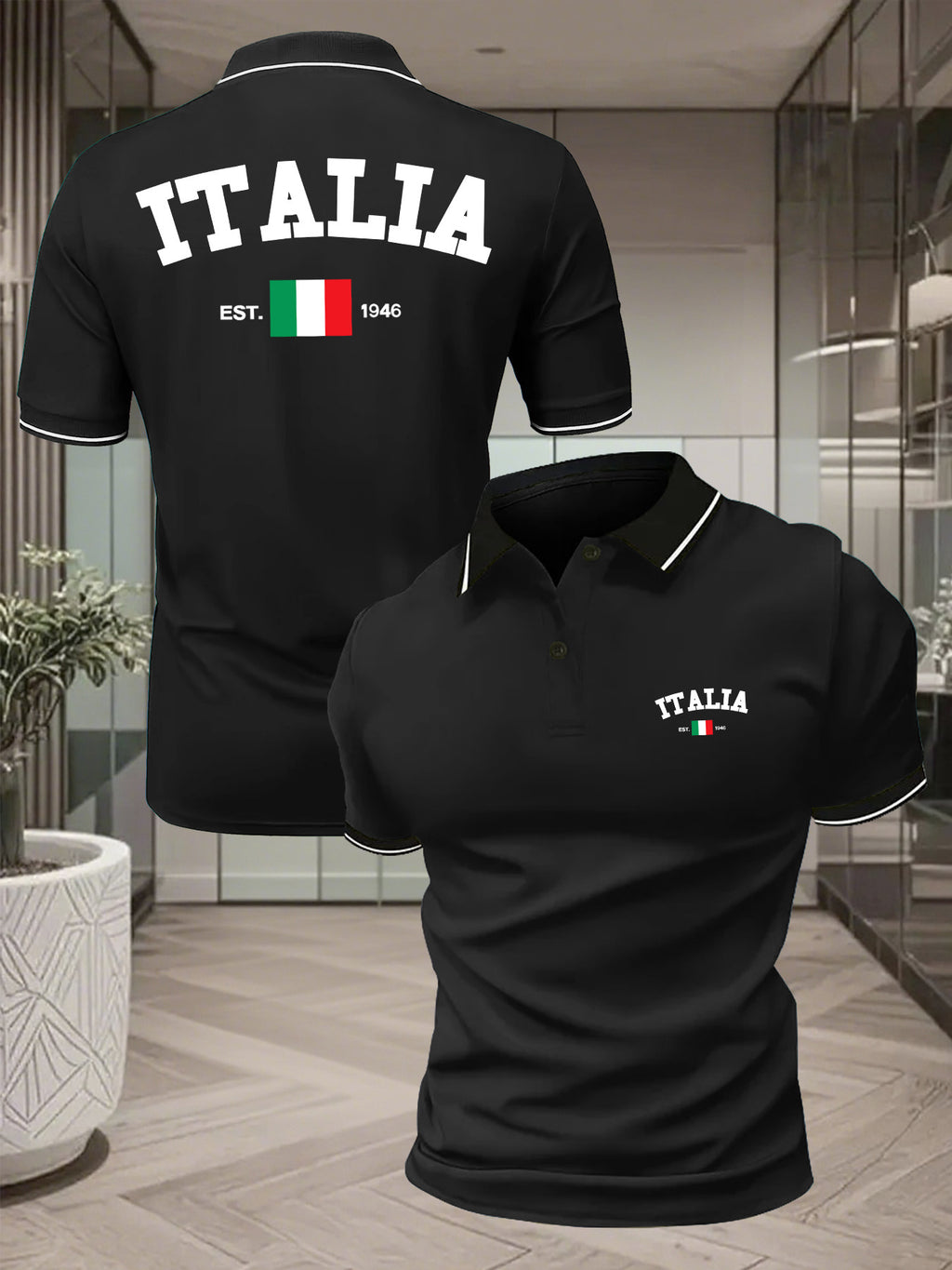 Polo uomo a maniche corte con stampa italiana - Traspirante e versatile