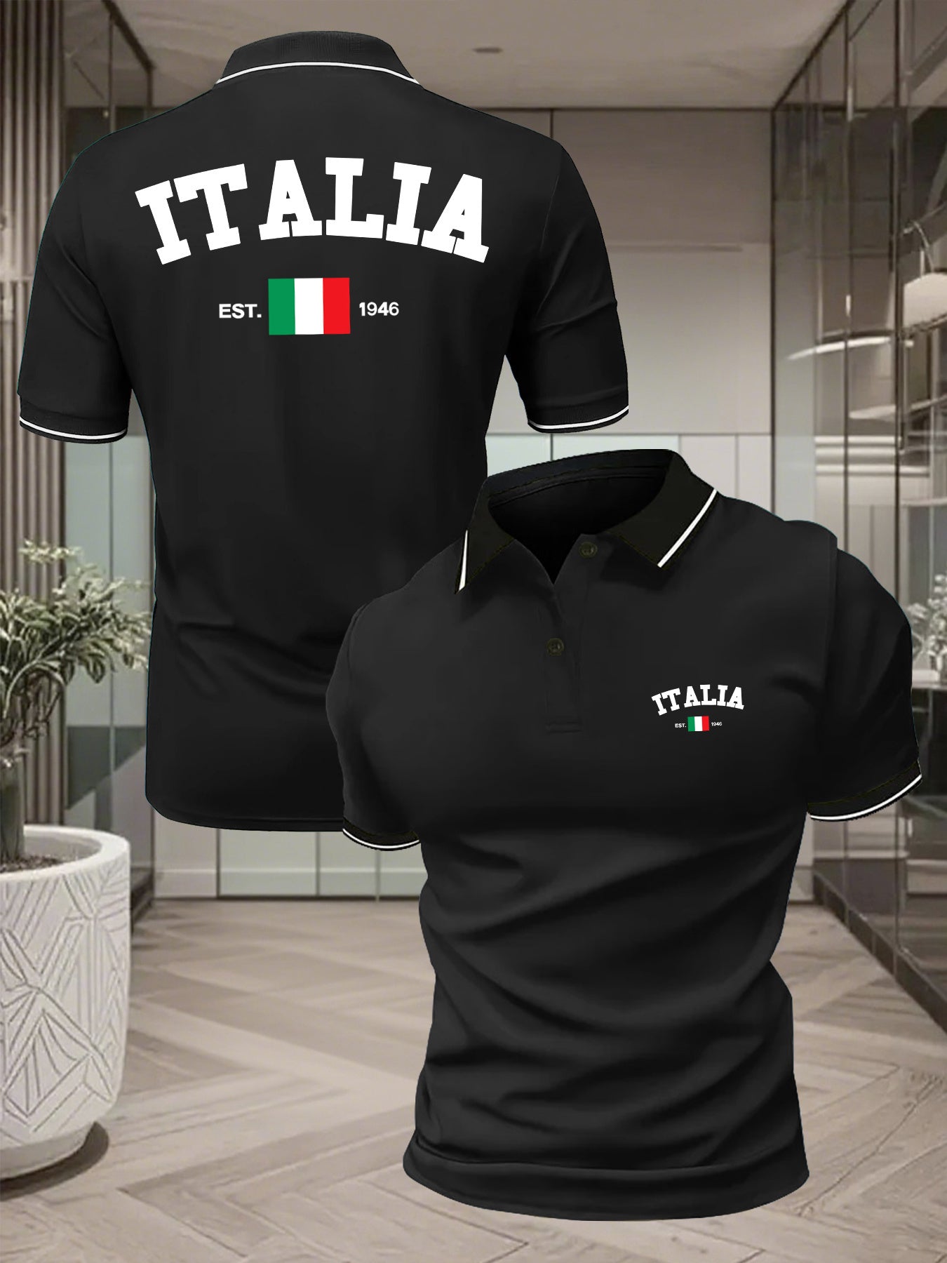 Polo uomo a maniche corte con stampa italiana - Traspirante e versatile