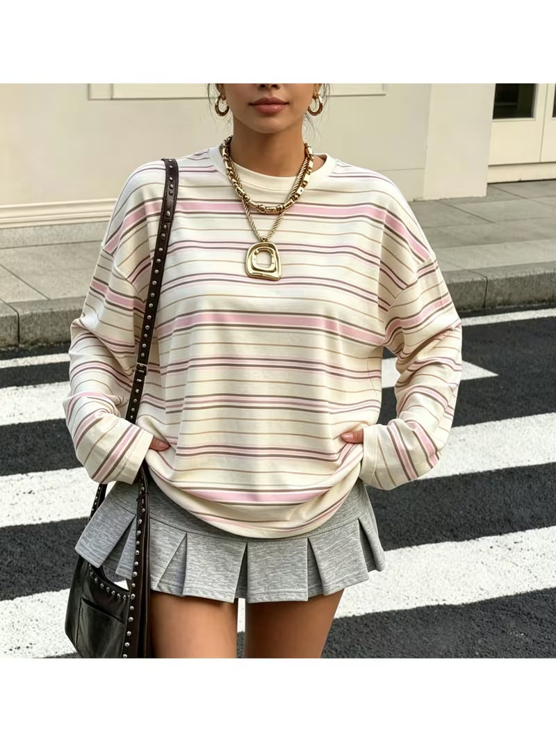 T-shirt pour femme à imprimé pois et rayures - Frais et décontracté