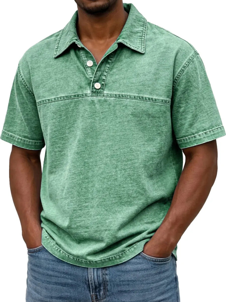 Elegant vintage solid-color polo for men – Short-sleeve knit shirt
