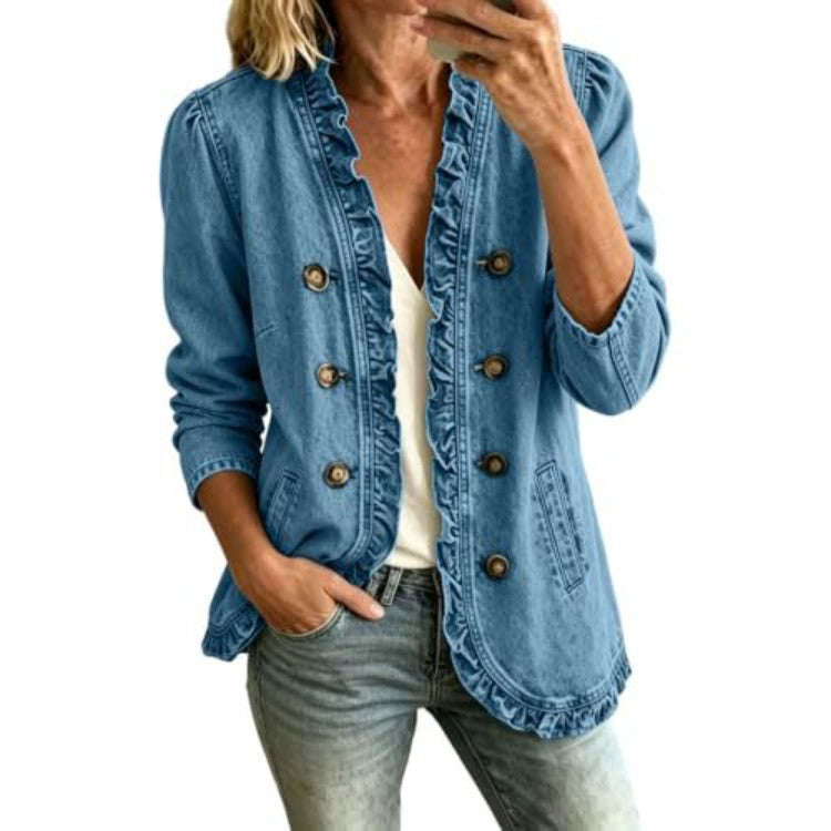 Veste en jean femme avec volant et boutons - Décontractée et originale