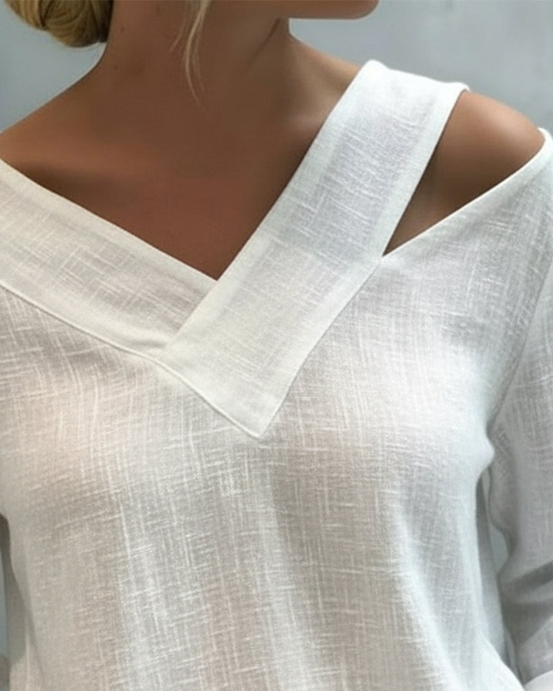 Top elegante da donna con scollo a V asimmetrico, perfetto per il lavoro e le feste