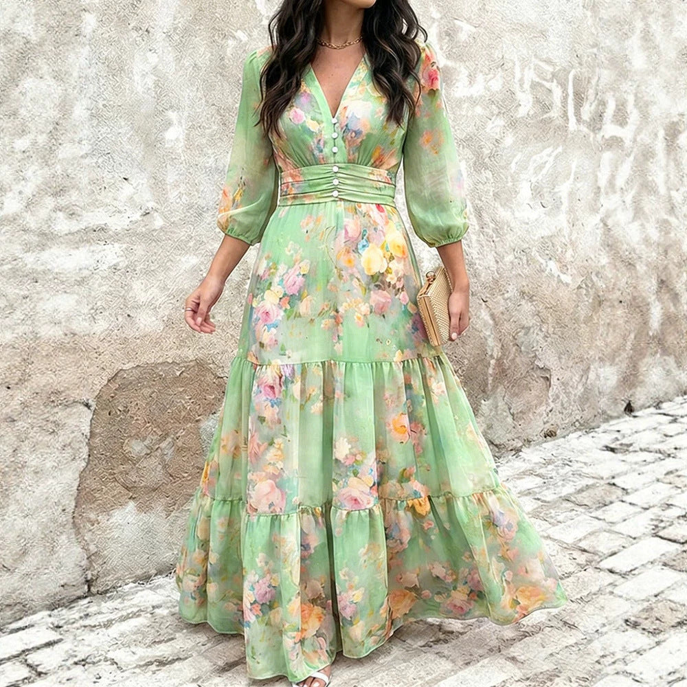 Abito donna con volant sovrapposti e maniche a tre quarti - Elegante e femminile