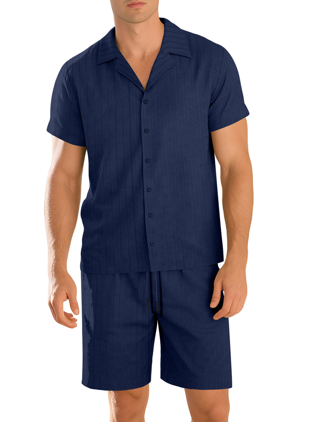 Completo casual da uomo con camicia e pantaloni – Completo resistente a maniche corte per tutti i giorni