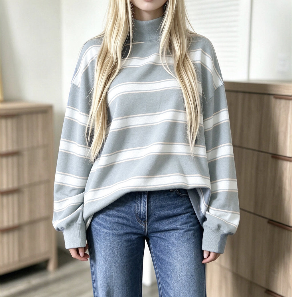 Sweat-shirt femme à rayures imprimées – Décontracté et tendance