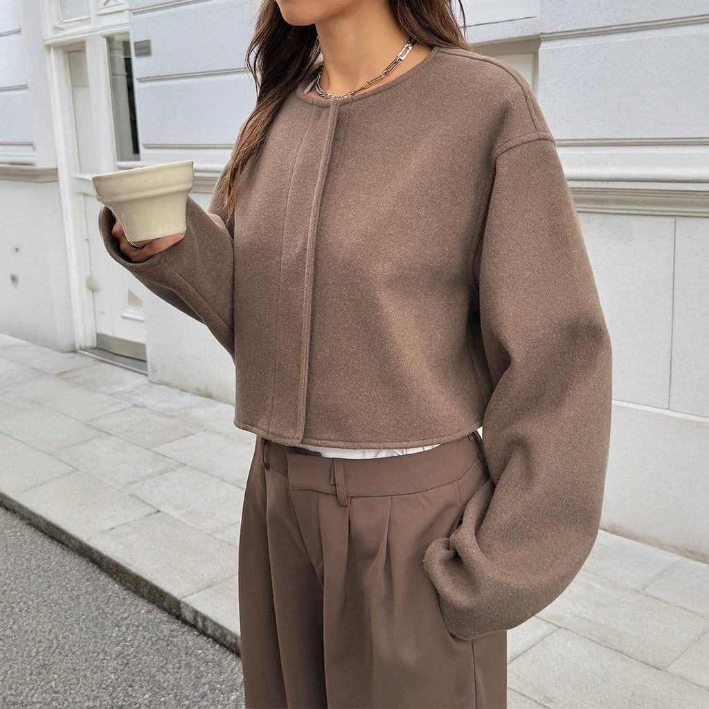 Giacca corta in misto lana premium da donna - Cappotto a maniche lunghe