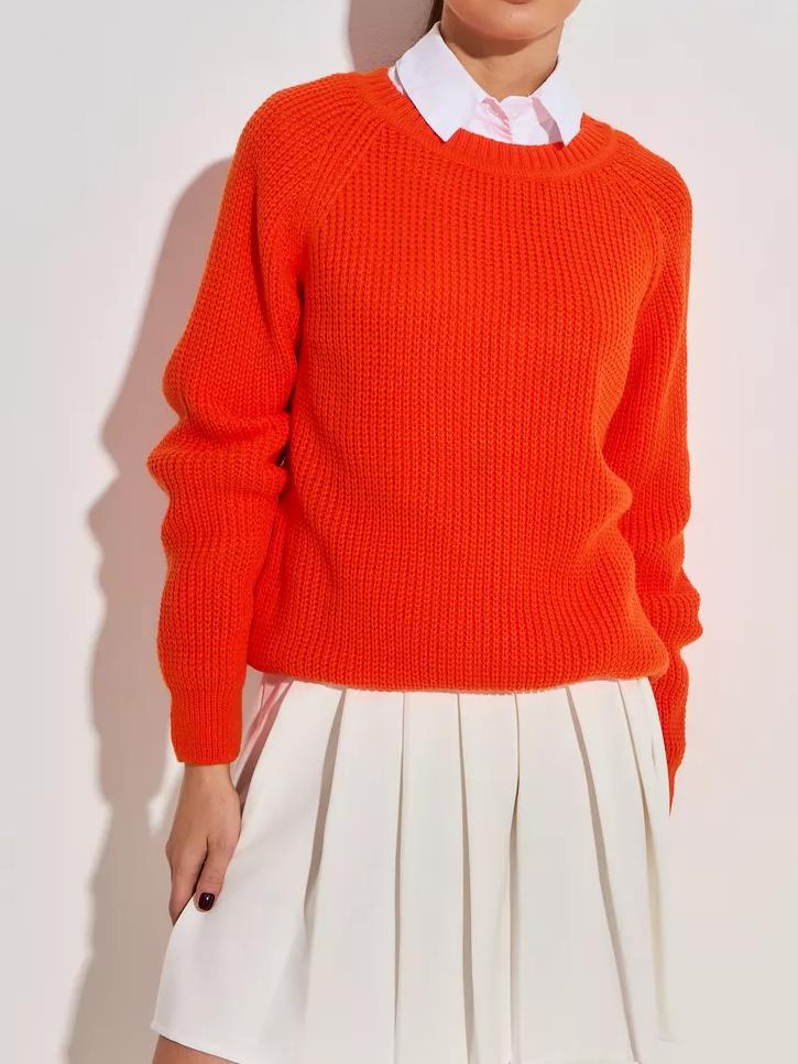 Pull femme en maille épaisse unie - Chaud, doux et polyvalent