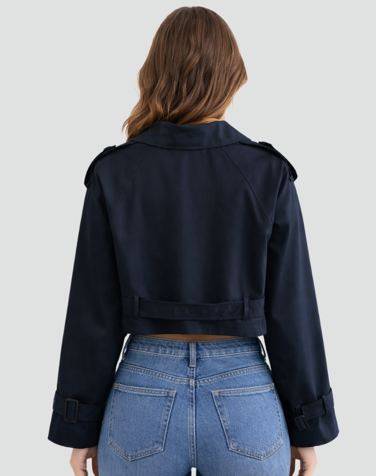 Trench-coat femme court en coton, coupe droite - Classique et polyvalent