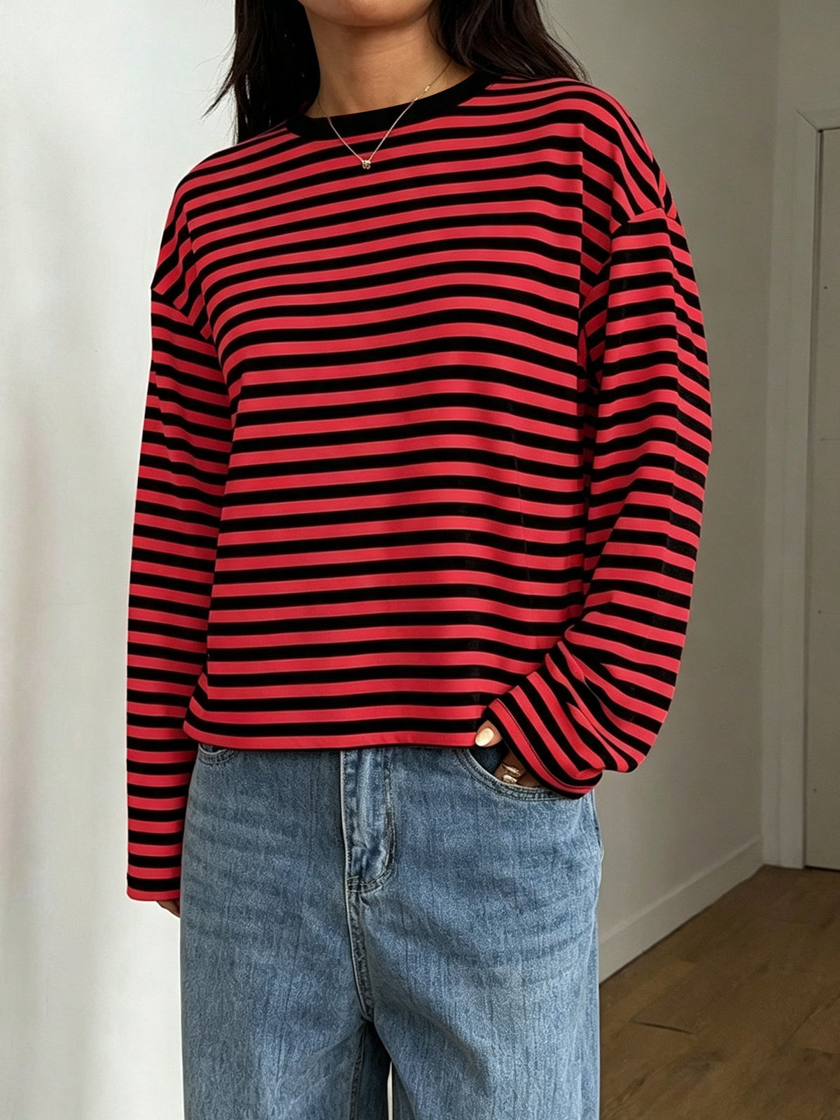 T-shirt femme à col rond color block - Doux et polyvalent