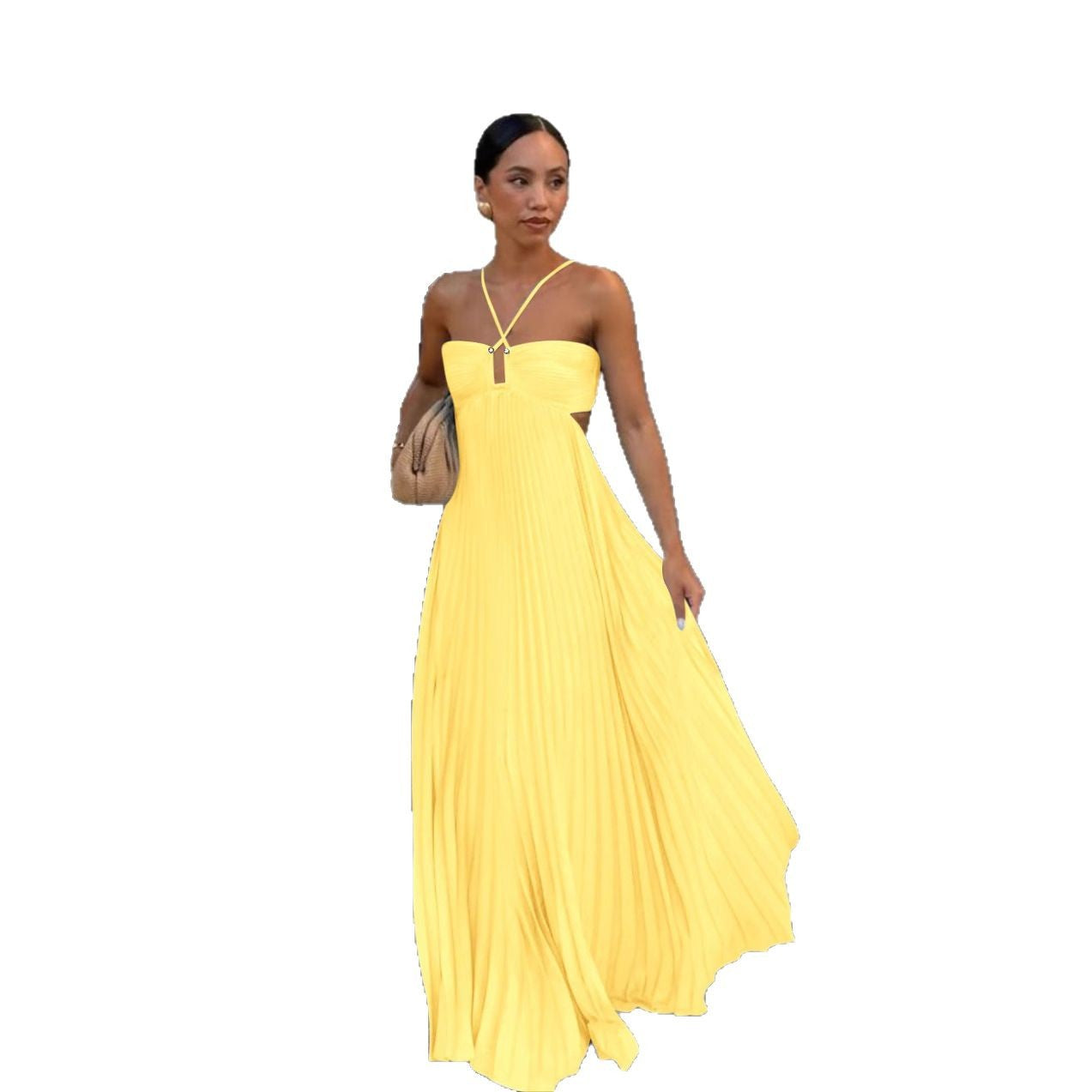 Abito donna plissettato senza maniche con collo halter - Elegante da sera