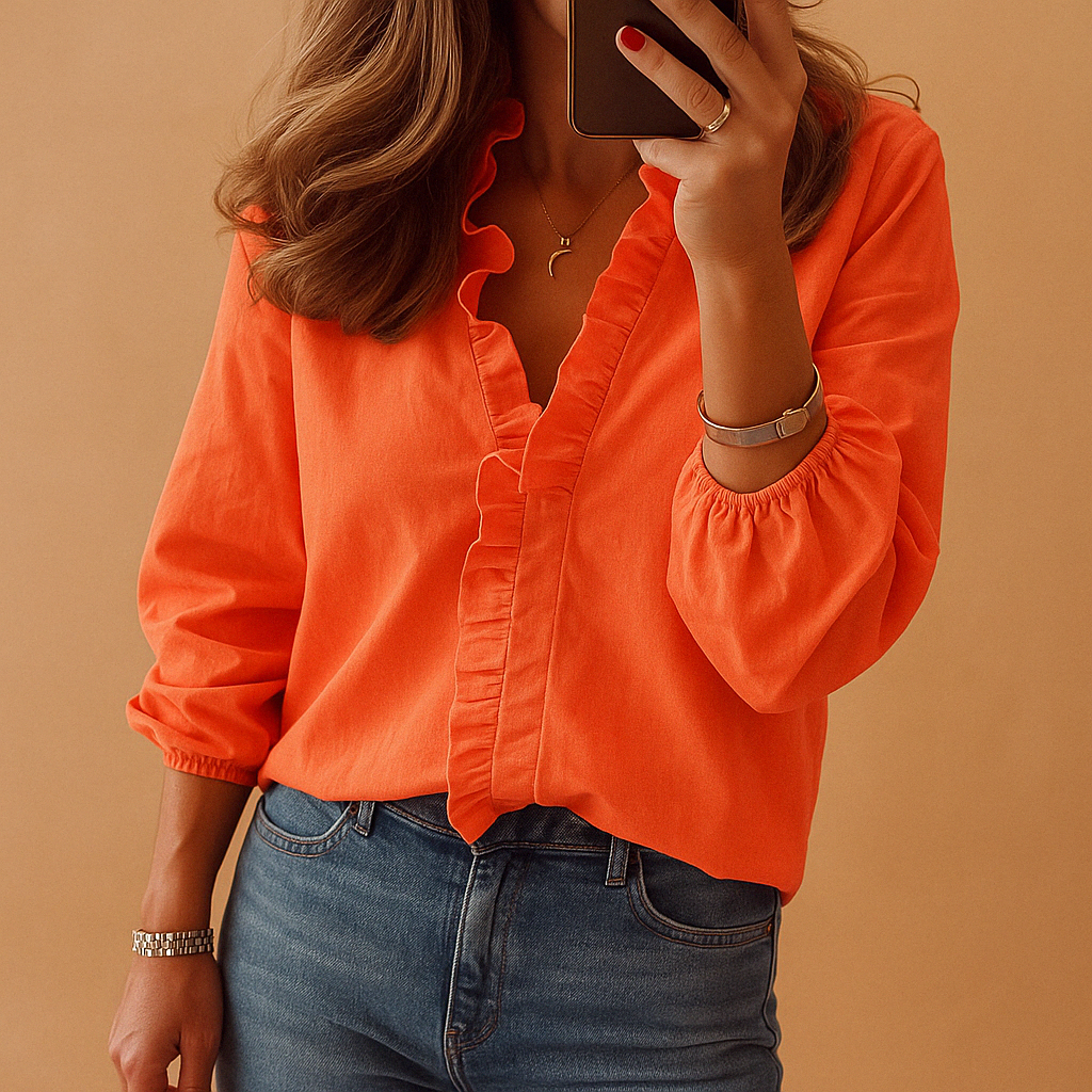 Elegante camicetta con volant per donna – Top casual a maniche lunghe