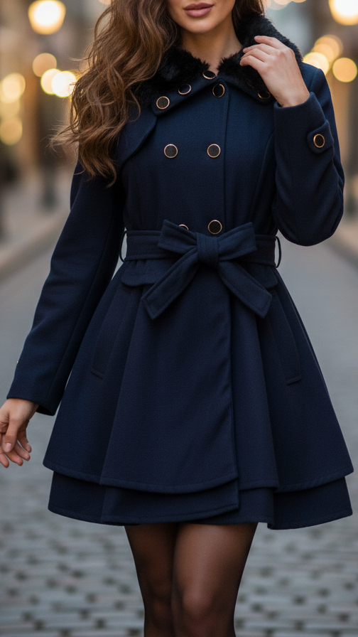 Cappotto Donna Doppiopetto con Colletto in Ecopelliccia – Stile Elegante Invernale