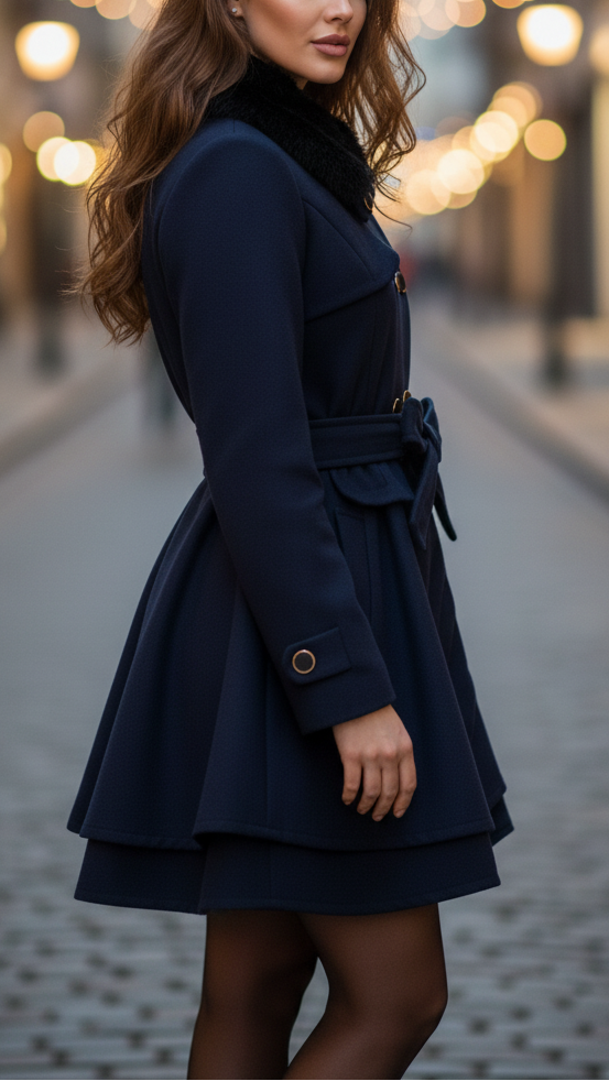 Cappotto Donna Doppiopetto con Colletto in Ecopelliccia – Stile Elegante Invernale
