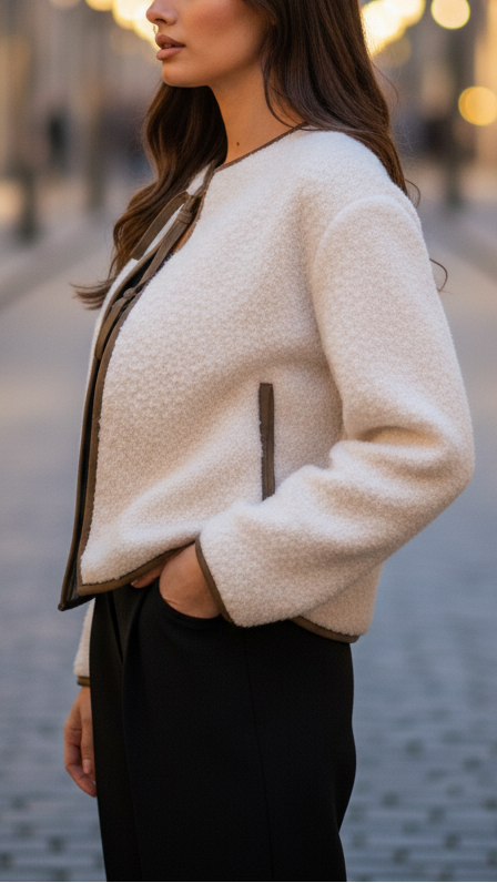 Giacca Corta Donna Testurizzata con Nodo Frontale – Stile Chic Leggero