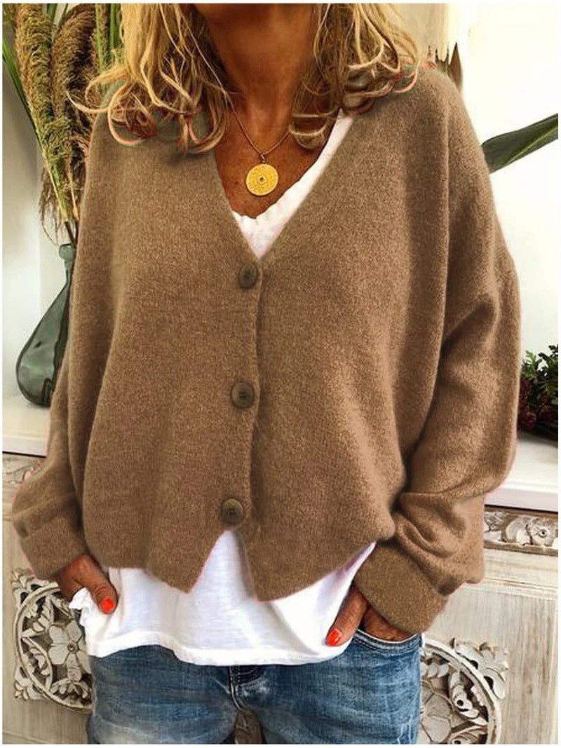 Cardigan lavorato a maglia da donna con bottoni, scollo a V, morbido ed elegante