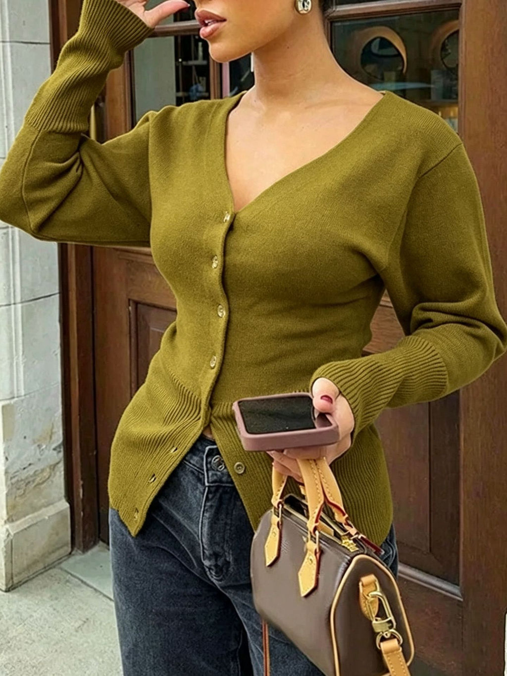 Top in maglia donna collo V - Aderente e morbido