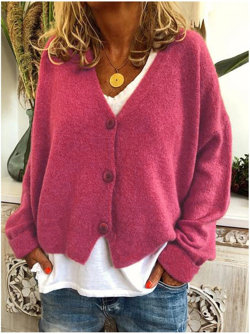 Cardigan lavorato a maglia da donna con bottoni, scollo a V, morbido ed elegante