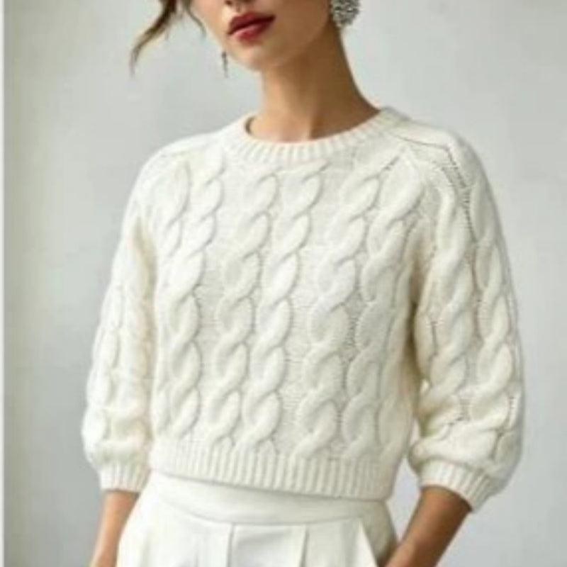 Pull pour femme en maille épaisse à manches courtes - Doux et cosy